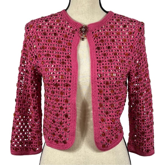 Cynthia Cynthia Steffe crochet knit beaded sweater/ cardigan - Picture 1 of 12